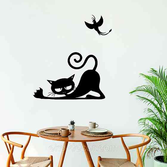 Декоративное настенное 3D Панно «Кот» Декор на стену с объемом 110*72 см, Черный Киев