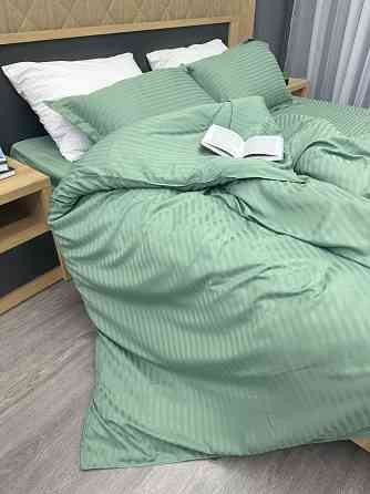 Комплект постільної білизни Страйп-сатин Євро 200х230 з простирадлом на резинці М'ятний (88-174) Київ