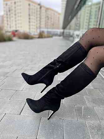 SANTINI Чоботи жіночі замшеві демісезонні весна-осінь на підборах чорні, натуральна замша р. 36 Коломыя