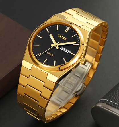 Чоловічий класичний годинник Skmei 9288 (Золотистий із чорним) Київ