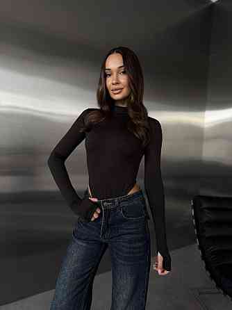 Женский стильный боди с длинным рукавом и высоким воротником микромасло с начесом 46/48 Одесса