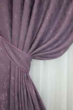 Комплект готовых штор VR-Textil Лен мрамор Pavliani № 1171ш Фиолетовый 100х270 см 2 шт (31-612) Киев
