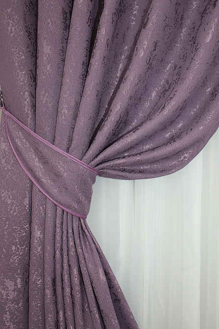 Комплект готовых штор VR-Textil Лен мрамор Pavliani № 1171ш Фиолетовый 100х270 см 2 шт (31-612) Киев - изображение 4