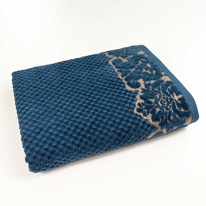 Полотенце махровое среднее 50x90см Damask Премиум качества Жаккардовое с велюром 550г/м2 (Темно-Сини Сумы - изображение 1