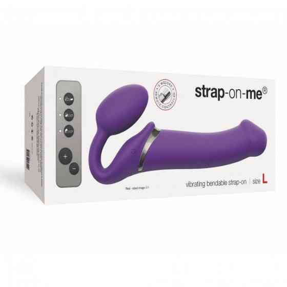 Безремневой страпон с вибрацией Strap-On-Me Vibrating Violet L, диам. 3,7см, пульт ДУ, регулируемый Sex Aura Киев