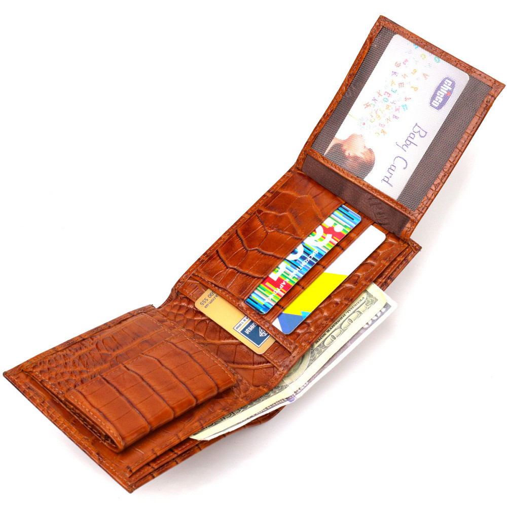 Фактурный мужской бумажник без застежки горизонтального формата из натуральной кожи с тиснением под крокодила CANPELLINI 21761 Киев - изображение 6