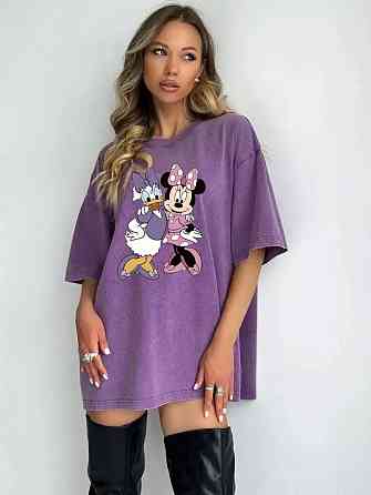 Футболка вініж оверсайз з принтом Бузковий Дейзі+Мінні Харків