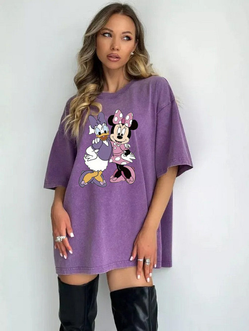 Футболка оверсайз винтаж с принтом Сиреневый Дейзи+Минни Харьков - изображение 1