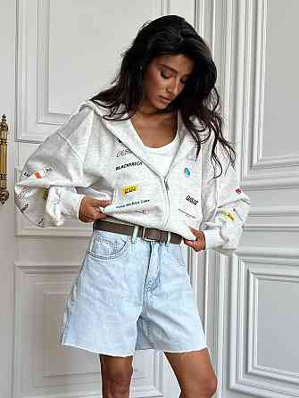 Жіноче стильне оверсайз худі на блискавці тринитка на флісі Меланж Одеса