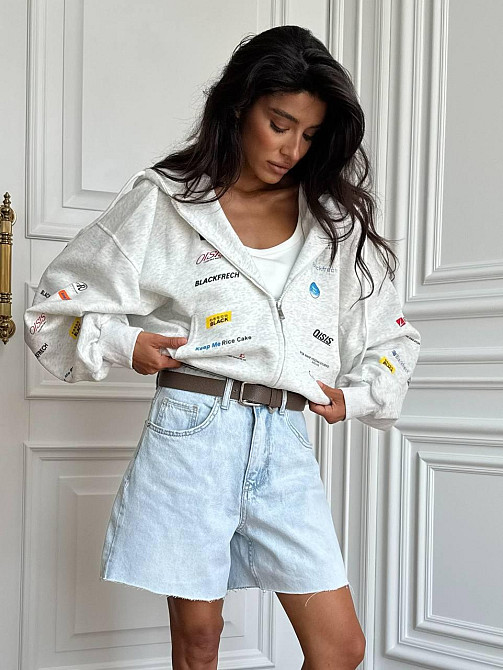 Женское стильное оверсайз худи на молнии трехнитка на флисе Меланж Одесса - изображение 3