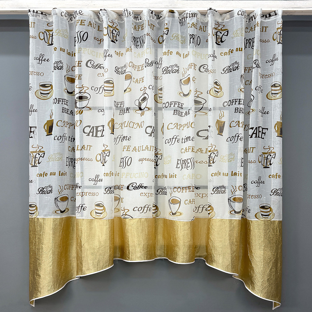Кухонна тюль-арка VR-Textil № 1792т льон молочний з золотистим 300х160 см (53-0216) Київ - фото 1