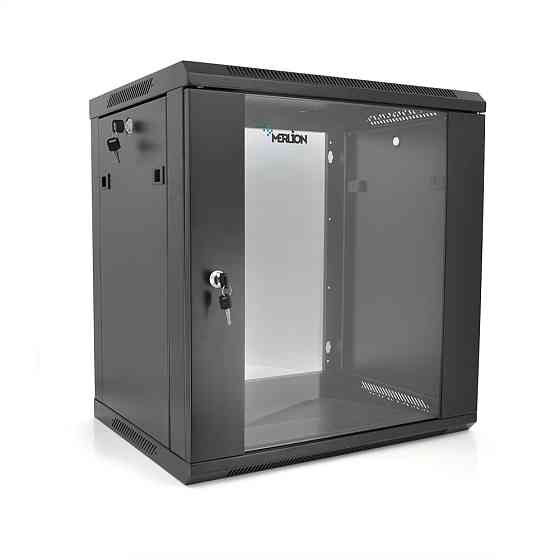 Шафа Merlion 15U, 600*450*768 (Ш*Г*В)мм  загартоване скло, чорна, сталь 1,2мм з замком Київ