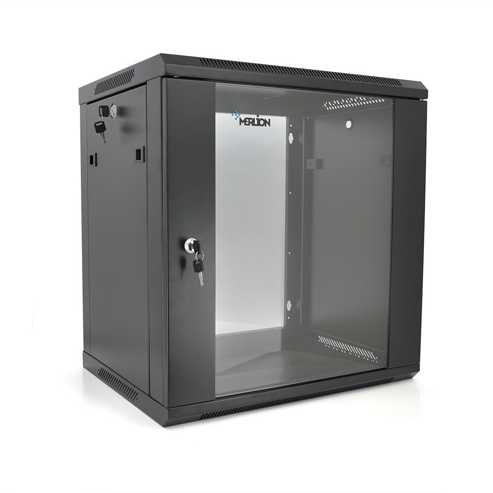 Шафа Merlion 15U, 600*450*768 (Ш*Г*В)мм  загартоване скло, чорна, сталь 1,2мм з замком Київ - фото 1