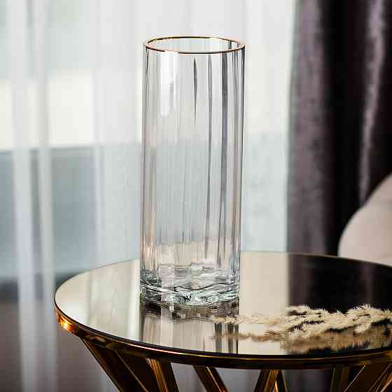 Yiwu Декоративна ваза для квітів із прозорого скла із золотою окантовкою 25 см HP-1707 Коломия