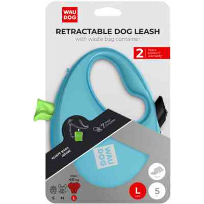 Повідок для собак WAUDOG R-leash з контейнером для пакетів L до 40 кг 5 м блакитний (26292) Вінниця