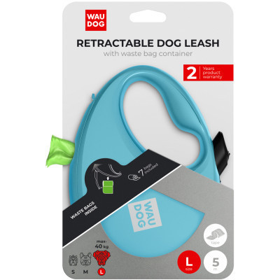 Поводок для собак WAUDOG R-leash с контейнером для пакетов L до 40 кг 5 м голубой (26292) Винница - изображение 5