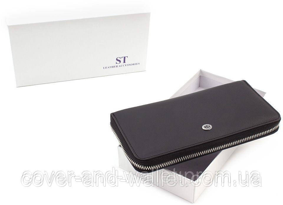 Черный кожаный кошелек клатч на молнии с ремешком ST 45-2 Киев - изображение 7