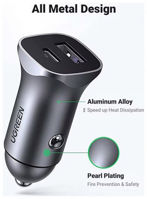 Автозарядка 2xUSB 30W (USB-C + USB-A) CD130 Ugreen Винница - изображение 8