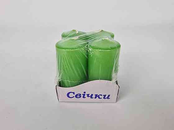 Цветная Цилиндр парафиновая свеча (40/80) ЗЕЛЕНАЯ крашеная  внутри белая (4 шт) Харьков