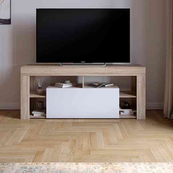 Тумба под телевизор с 4 полками М-ЗОН Джеко 140 Сонома/Нимфея Альба (белый) (MZN-031035) Львов