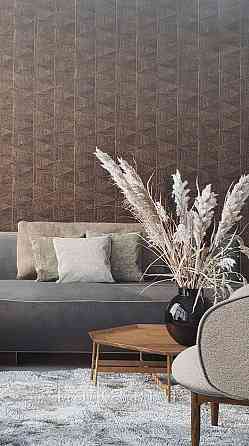 Шпалери вінілові на флізеліні Marburg Travertino 1.06х10 фігури трикутники смуги темно-коричневі бронзи 3д Київ