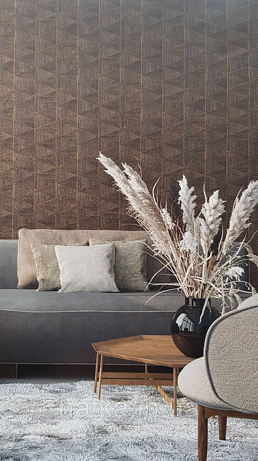 Шпалери вінілові на флізеліні Marburg Travertino 1.06х10 фігури трикутники смуги темно-коричневі бронзи 3д Київ - фото 1