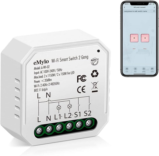 Wifi реле (двоканальне) eMylo a-wi-02 Луцьк - photo 1