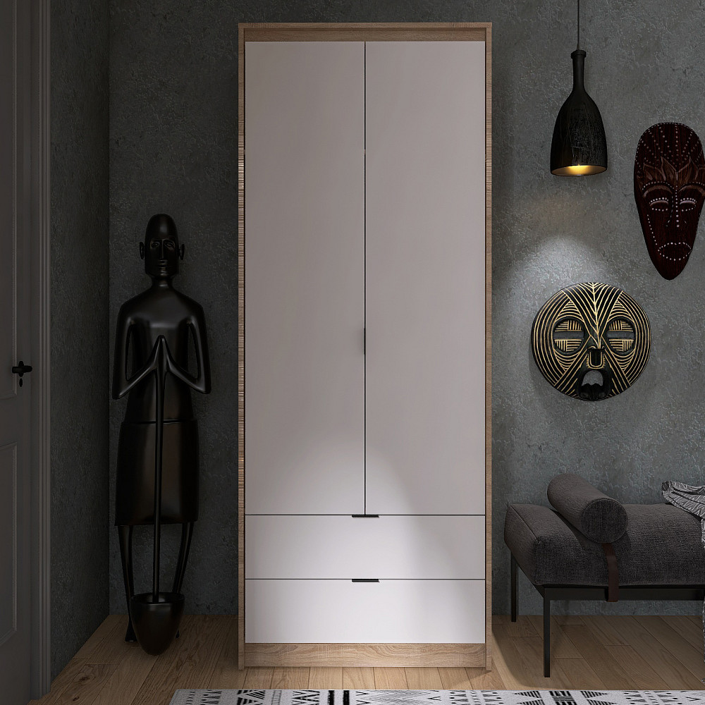 Шафа для одягу з висувними шухлядами Еверест Сіті-800 80,2х50х204,6 см Дуб сонома/Білий (DTM-071143) Дніпро - фото 1