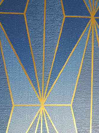 Шпалери вінілові на флізелін Marburg 82176 Giulia геометрія фігури ромби сині смуги золотисті 3д Київ