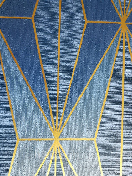 Шпалери вінілові на флізелін Marburg 82176 Giulia геометрія фігури ромби сині смуги золотисті 3д Київ - фото 4
