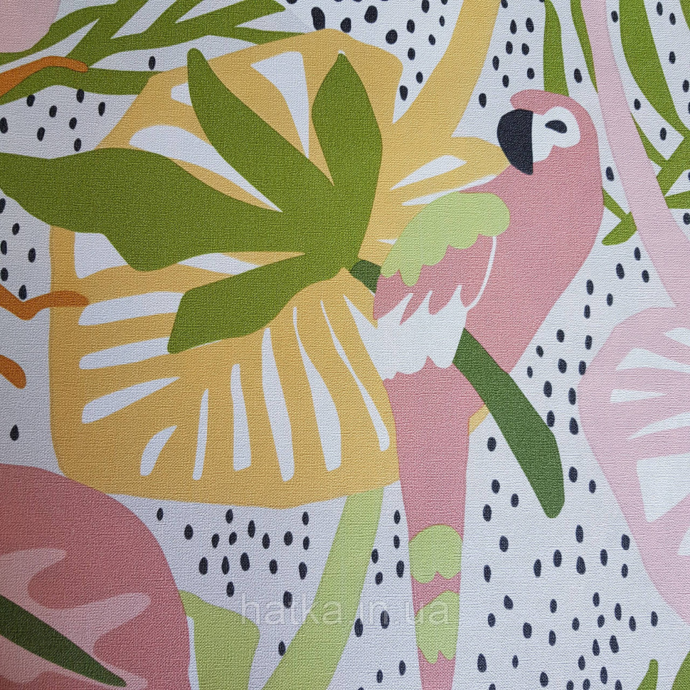 Шпалери флізелінові BN Doodleedo 0,53 х 10 м дитячі тропіки мавпи, папуги пальми монстери жовті рожеві Київ - фото 2