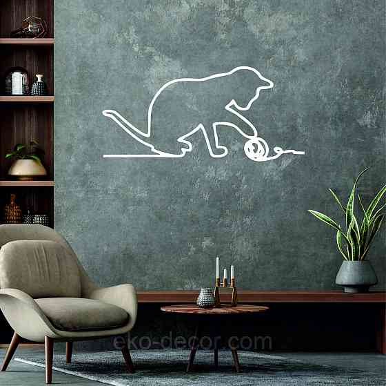 Декоративное настенное 3D Панно «Кот» Декор на стену с объемом 110*52 см, Белый Киев