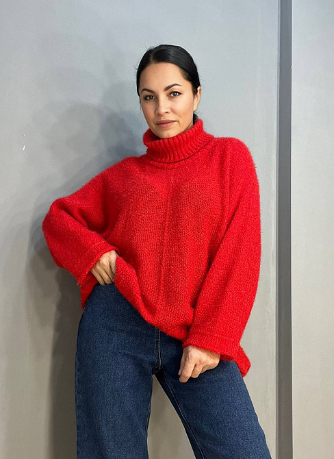 Свитер женский MY FASHION 3267 паутинка оверсайз широкий воротник хомут удлиненный, красный, 44-48 Одесса - изображение 2