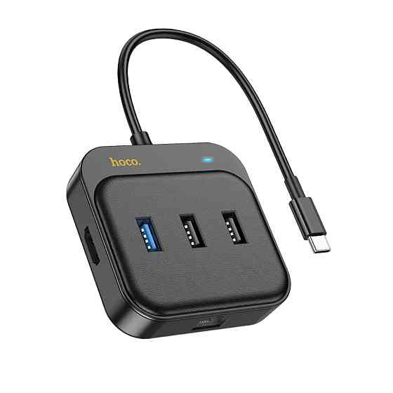 Хаб HOCO HB37 Easy link 6-in-1 Multiport Adapter(HDTV+RJ45+USB3.0+USB2.0*2+PD100W) Black (6931474799029 ) Київ