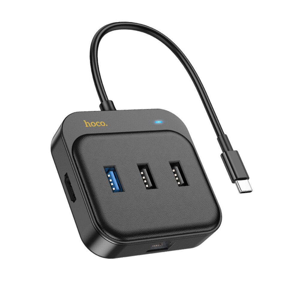 Хаб HOCO HB37 Easy link 6-in-1 Multiport Adapter(HDTV+RJ45+USB3.0+USB2.0*2+PD100W) Black (6931474799029 ) Киев - изображение 1