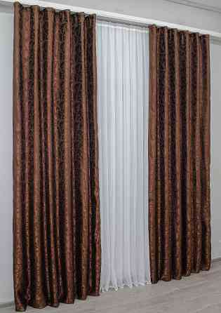 Комплект готових штор VR-Textil Жакард № 1088ш Коричневий 100х270 см 2 шт (31-439) Київ