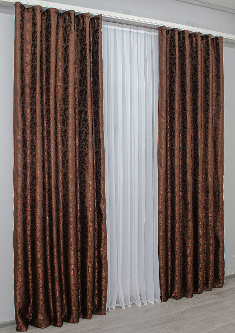 Комплект готових штор VR-Textil Жакард № 1088ш Коричневий 100х270 см 2 шт (31-439) Київ - фото 5