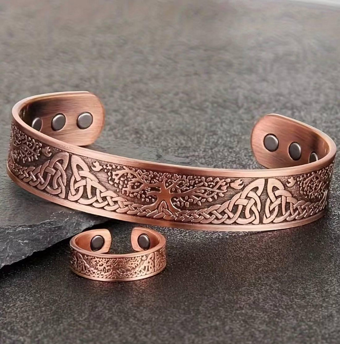 Магнітний браслет і кільце Дерево життя, набір 2 шт, вінтажний браслет цинковий сплав Київ - фото 3