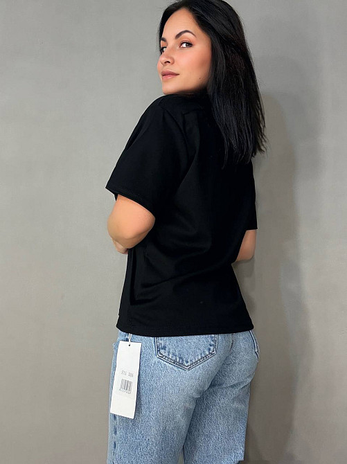 Футболка жіноча A-N 30096 базова напівоверсайз з вишивкою, чорний, one size Київ - фото 11