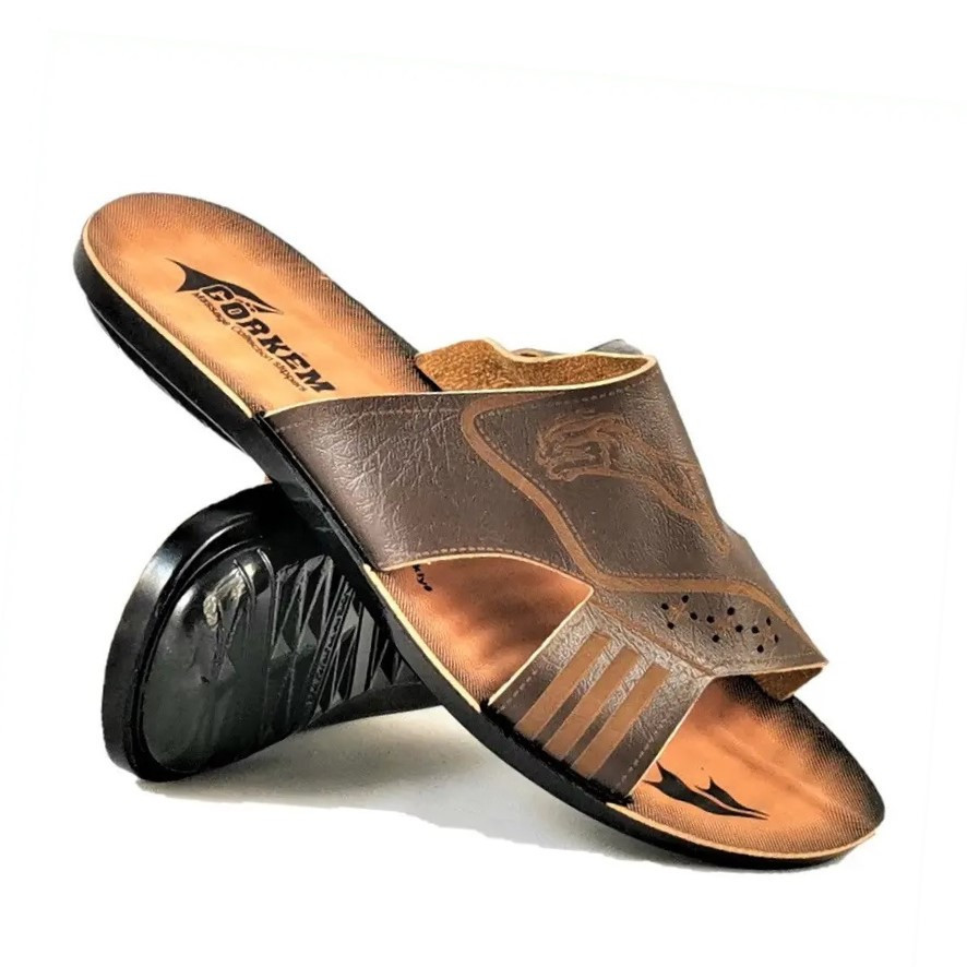 Мужские Шлёпанцы Тапочки Кожаные Сланцы Коричневые (размеры: 42) Днепр - изображение 1