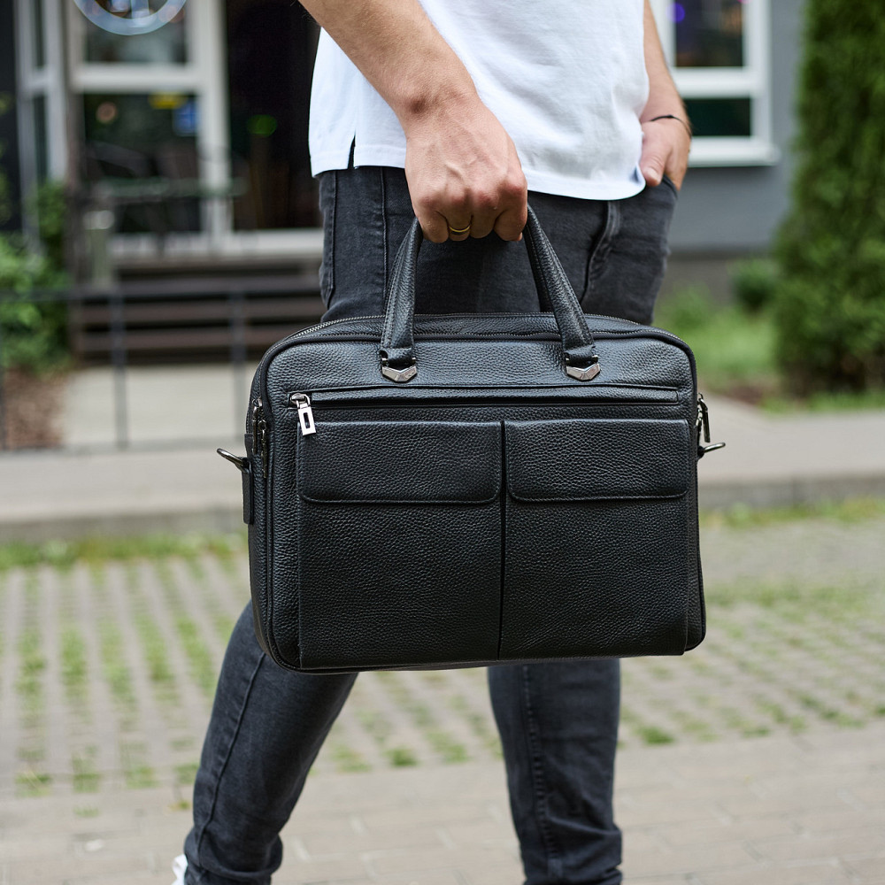 Чорна чоловіча шкіряна сумка через плече для офісу Київ - фото 7