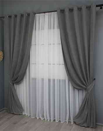 Комплект штор на люверсах VR-Textil Мікровелюр Petek № 1484ш Сірий 150х270 см 2 шт (37-0166) Київ