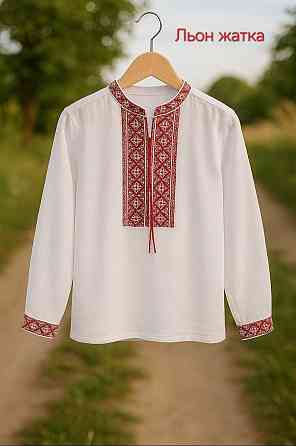 Детская вышиванка со шнурком на воротнике для мальчика лен жатка Одесса