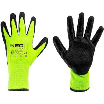 Захисні рукавиці Neo Tools утеплені, латексне покриття, поліестер, р.8, зелено чорні (97-613-8) Вінниця - фото 1