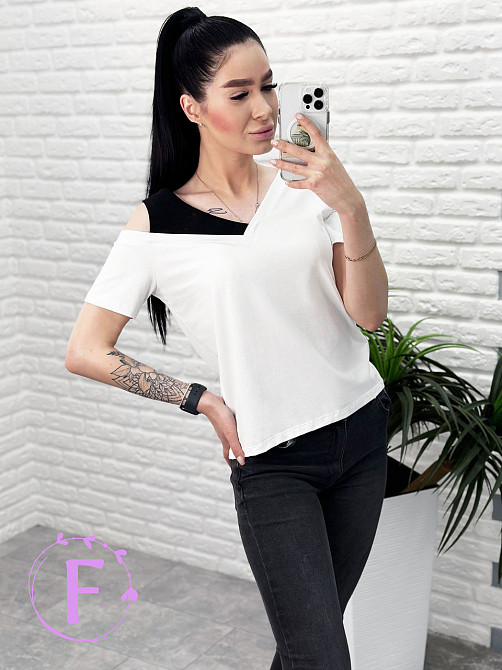 Трикотажна футболка "Black&White" оптом | Норма і батал Білий, 46-48 Київ - фото 3