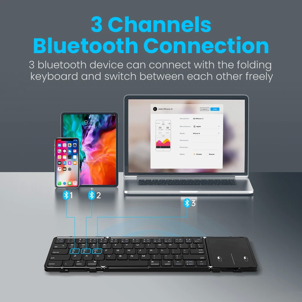 Складная беспроводная Bluetooth клавиатура Avatto B1053 с тачпад (Черная, en+ru) Николаев - изображение 3