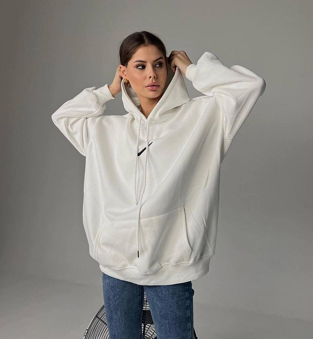 Женский стильный худикенгуру оversize кройки на тонком флисе Белый Одесса - изображение 1