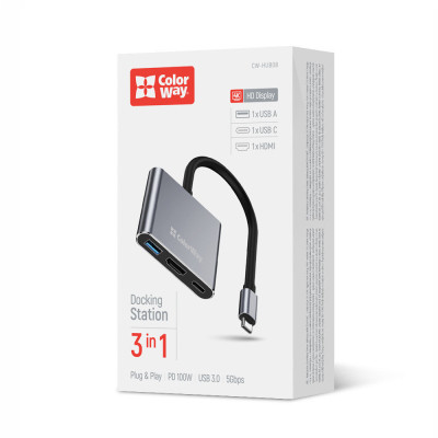 Концентратор ColorWay USB-C 3-in-1 USB 3.0 + HDMI 4K + USB-C PD100W (CW-HUB08) Вінниця - фото 11
