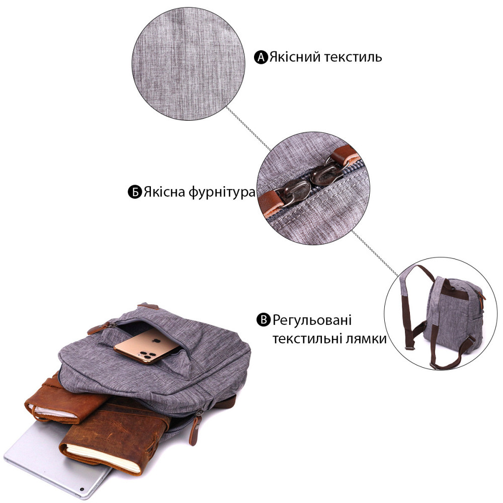 Замечательный мужской рюкзак из текстиля Vintage 22240 Серый Киев - изображение 4