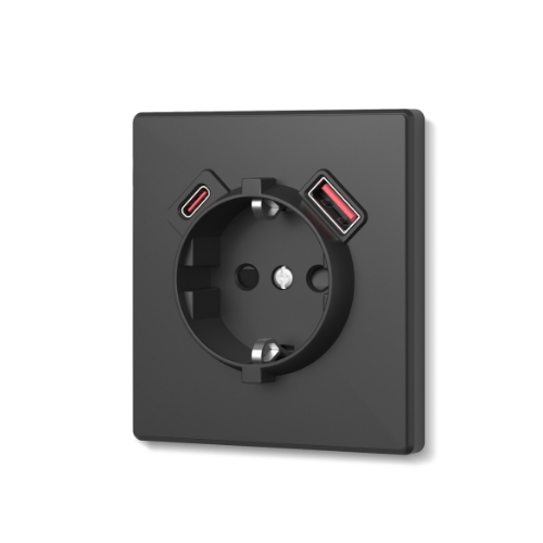 Розетка одинарна з/з USB-A+C 20W вугільно-чорна VIDEX NOTA (VF-NT-SK1GUC-BL) Житомир - фото 1